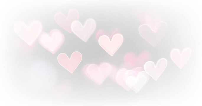 Soft Romantic Heart Bokeh Overlay PNG, Gentle Glowing Diffused Hearts on Transparent Background for Elegant Digital Designs