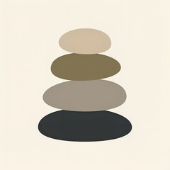 Minimalist Zen Stones Stack Illustration with Earth Tones, Abstract Balanced Pebbles Design for Wellness Branding, Yoga Concept, Meditation Identity, and Spa Decor on Neutral Background