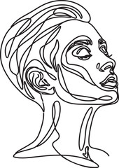 Obraz premium Continuous Line Art Woman Profile Looking Up Minimalist Vector
