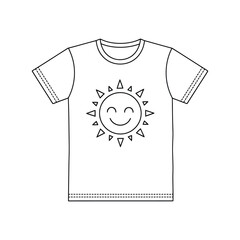 Smiling Sun Graphic T-shirt Outline Illustration for Kids Apparel Design