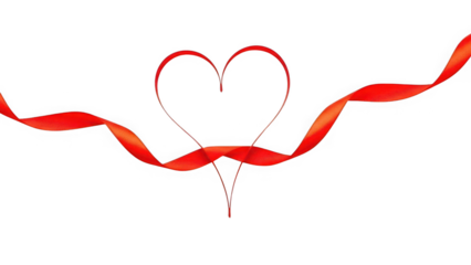 Red Ribbon Heart Corner Decoration – Isolated PNG on Transparent