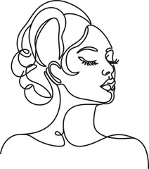 Woman Continuous Line Art Profile Meditating with Closed Eyes Isolated on White
