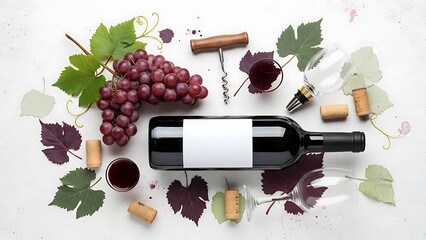 Obraz premium Elegant Wine Still Life - Bottle, Grapes, and Corkscrew Arrangement.