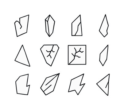 Minimalist Shard Icons. Shard. Line icon set of Shard: broken fragment, crystal shard, glass piece, jagged edge, splinter fragment, sharp triangle, fractured