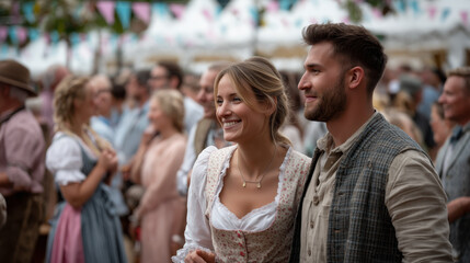 A man and woman are smiling at a festival