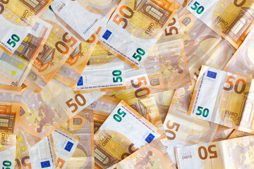 Stack of 50 euro banknotes in cash