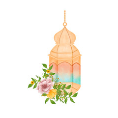 Watercolor Lantern With Floral Arrangement