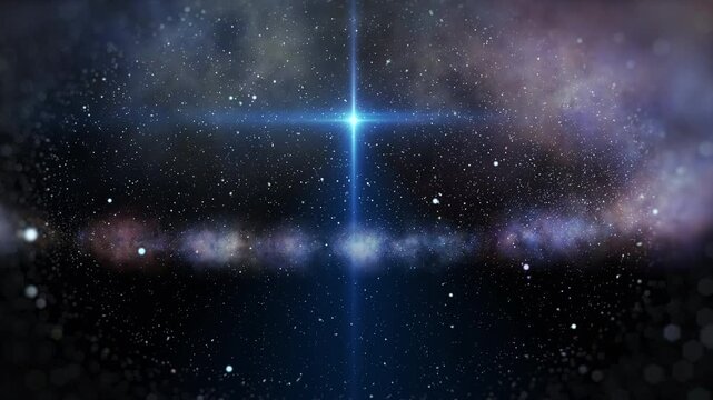 The Star of Bethlehem shining brightly in a starry night sky, creating a peaceful and sacred Christmas atmosphere filled with light, hope, and spiritual meaning.