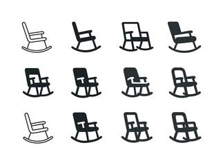 Fototapeta premium Rocking Chair Icons. A comfortable rocking chair in a nursery or reading room. Icon set. Set Logo of a comfortable rocking chair in a nursery or reading room: