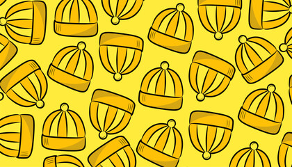Beanie Hat Seamless Pattern Bold Color Decorative Background