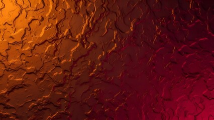 Textured Background with Abstract Topography Surface in Golden Orange and Crimson Red Color Gradient with High Contrast and Detailed Rough Texture Illuminated by Studio Lighting