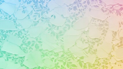 Pastel Floral Pattern with Ripped Paper Texture in Rainbow Gradient Background