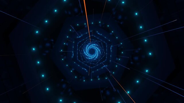 Abstract geometric VJ corridor background with intense glow and neon light accents
