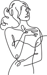 Obraz premium Woman Portrait Continuous Line Art, Minimalist Female Figure, Elegant Black and White Illustration