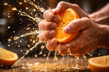 hands squeezing an orange 