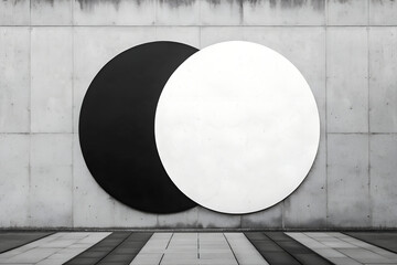 An old paper texture fills a blank 3d round frame on a wall, creating a closeup design that resembles a planet or a circular vector object in space