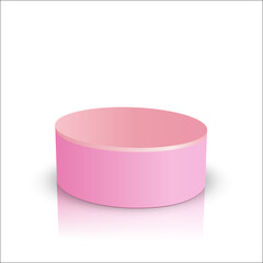Minimalistic square scene with matte pink cylindrical podium on clean white background. Elegant product display mockup for cosmetics, branding, packaging design, beauty advertising and modern presenta