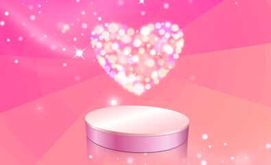 Valentine s Day Pink Podium with Glowing Bokeh Heart