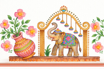 Obraz premium watercolour floral and figurs designs for dizital and textile printing