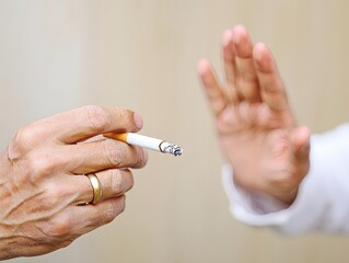 Stop Smoking - Hand Offering a Cigarette with a Dismissive Gesture