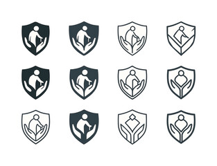 Obraz premium Elderly Care Icon Set. Elderly care and support. Icon set. Set Logo of elderly care and support: supportive shield. harmonious logo variations of the same