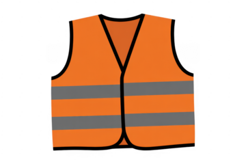 Orange safety vest with gray stripes reflective vest isolated on a transparent background