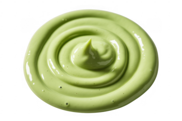 Green cream swirl sauce guacamole isolated on a transparent background