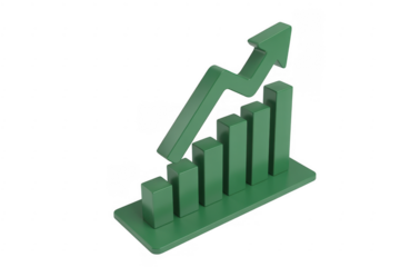Green 3D Bar Graph chart growth isolated on a transparent background