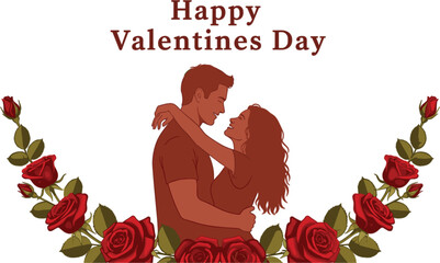 ector Artwork of Valentine&rsquo;s Day with Romantic Couple and Flowers 