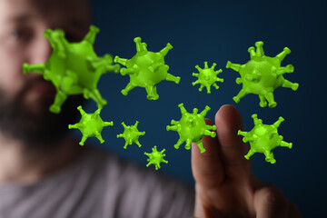 Abstract graphic representation of the Covid-19 virus, shown in a futuristic 3D render. Associated with global