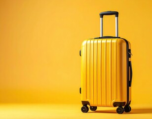 Stylish yellow suitcase on a vibrant yellow backdrop, perfect for travel-themed projects or promotional materials.