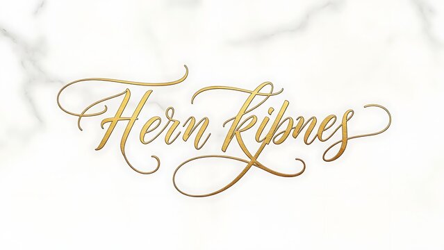 Elegant golden calligraphy of hern kibnes against a white marble background