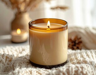 A cozy candle burns softly, illuminating a warm atmosphere, perfect for relaxation and creating a calming environment at home.