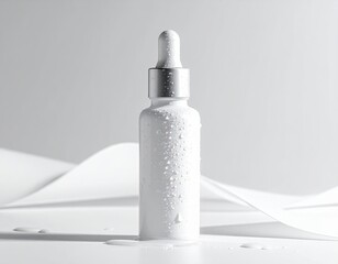 A sleek white dropper bottle reflecting purity and elegance, perfect for showcasing skincare or herbal solutions in minimalist design.