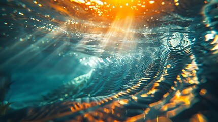 Sunlight Glimmering Through Water Surface at Dawn Creating a Peaceful and Calming Underwater Scene