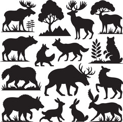 Moose Silhouette Bundle | Wild Moose Animal Vector Set