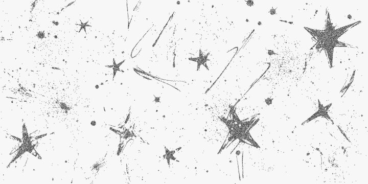 Crayon star background with grainy texture, soft pastel grit and scribbled halftone dust, retro paper surface with faded childlike illustration charm.
