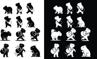 Fototapeta premium Capybara character set with various poses and accessories