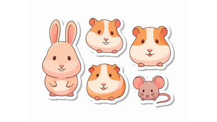 Obraz premium Set of 5 Cute Cartoon Pet Animal Stickers Vector Illustration