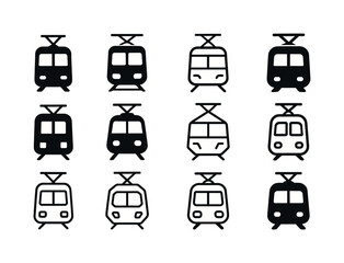 Tram Icon Variations. Public transportation. Icon set. Set Logo of public transportation: tram wire and cable. harmonious logo variations of the same