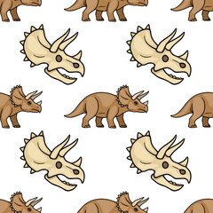 Seamless vector pattern of cute dinosaurs and their fossilized skulls, perfect for kids' designs © Khrystyna Turchyn