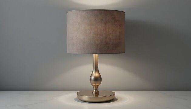 Elegant table lamp with gray shade on modern surface indoors