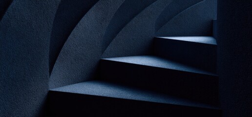 Abstract architectural view of a staircase curved structure and shadows