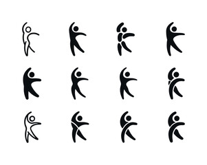 Fototapeta premium Dynamic Dance Icons. Dance. Icon set. Set Logo of dance: dynamic dancer silhouette. harmonious logo variations of the same emblematic concept, each with
