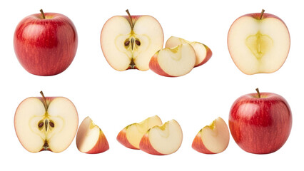 set of apples in multiple angles with transparent background 