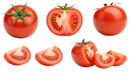 set of tomatoes in multiple angles with transparent background 