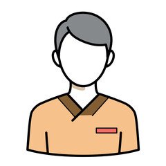Illustration of a person wearing an orange shirt with a name tag from a front view