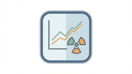 Graph icon with rising trend lines and radiation symbol in a square format, representing data analysis and monitoring in scientific or industrial contexts with copy space