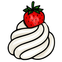 Swirled Whipped Cream vector illustration with a fresh strawberry on top.