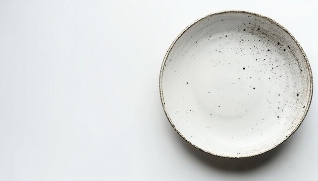 Cream colored ceramic plate with scattered black crumbs resembling stunning constellation patterns.